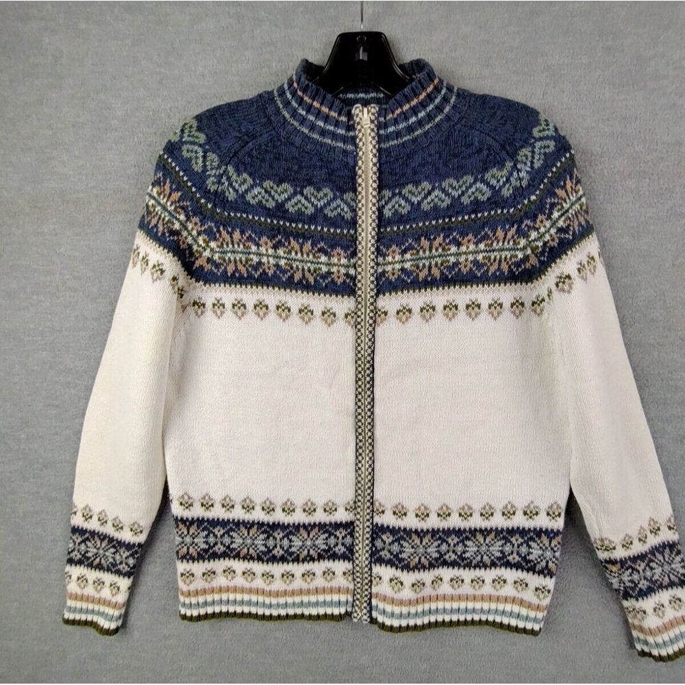 Tiara Womens Sweater Small Blue Fair Isle Nordic Full Zip VTG Cabincore Cozy